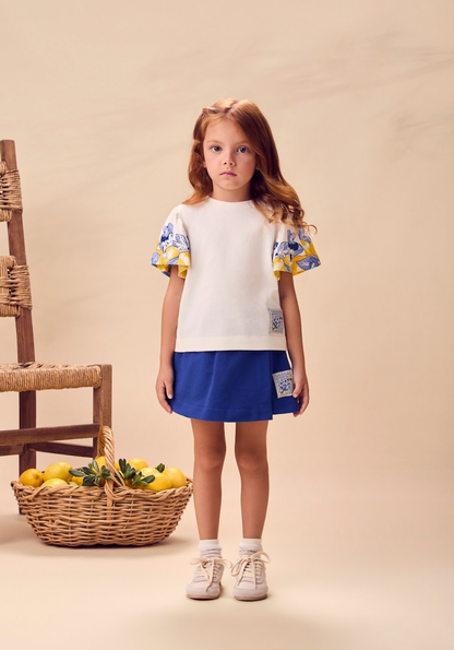 Conjunto Infantil Blusa Mangas Limões e Shorts Azul - Animê