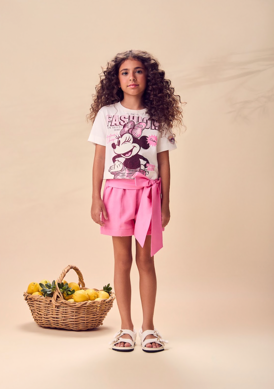 Conjunto Infantil Blusa Minnie e Shorts Laço Rosa Pop - Animê