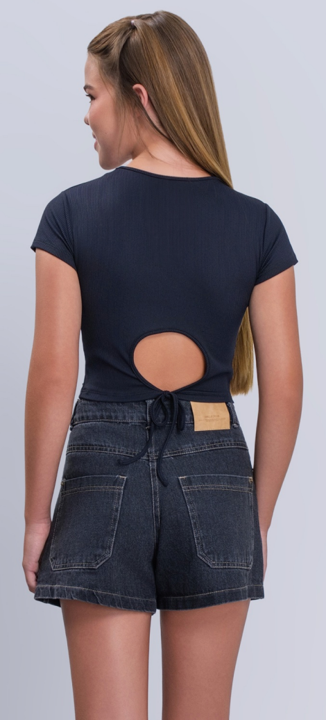 Blusa Teen Cropped Poliamida Com Detalhes Nas Costas - Vanilla Cream