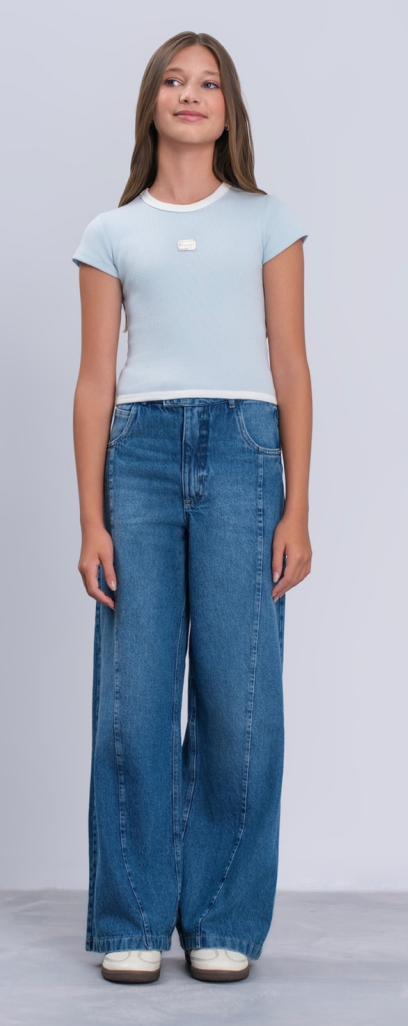 Blusa Teen Cropped Canelada Mangas Curtas - Vanilla Cream