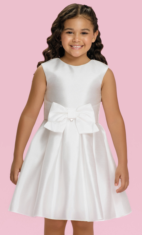 Vestido Infantil Branco Acetinado Laço Maxi - Mon Sucré - Pré Venda