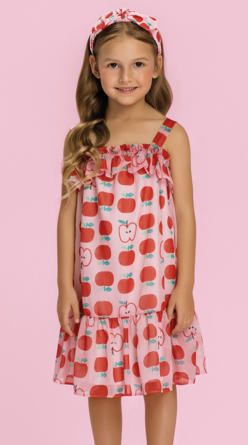 Vestido Infantil Em Chiffon Estampado Com Babados - Mon Sucré - Pré Venda
