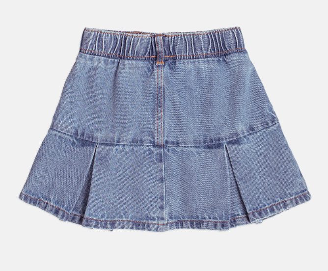 Conjunto Infantil Blusa Hello Kitty Bordado e Saia Jeans Pregas Com Pingente - Momi - Pré Venda