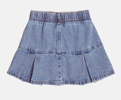 Conjunto Infantil Blusa Hello Kitty Bordado e Saia Jeans Pregas Com Pingente - Momi - Pré Venda