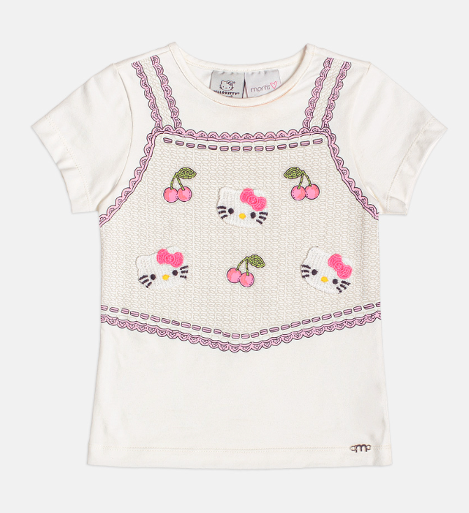 Conjunto Infantil Blusa Hello Kitty Bordado e Saia Jeans Pregas Com Pingente - Momi - Pré Venda