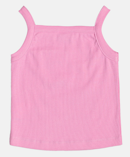 Conjunto Infantil Regata Rosa Com Cerejas e Saia Jeans Pregas Com Pingente - Momi