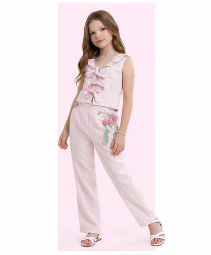 Blusa Infantil Em Tricoline Amarração Rosa - Luluzinha