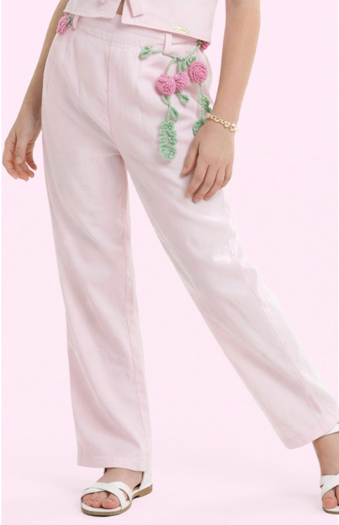 Calça Infantil Wide Leg Cinto de Flores Rosa - Luluzinha