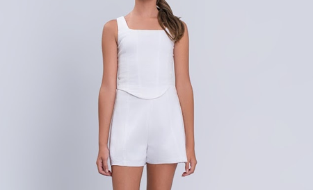 Conjunto Teen Alças Largas e Shorts Off White - Vanilla Cream