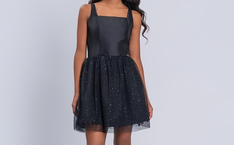Vestido Teen Saia Em Tule Brilhante Preto - Vanilla Cream