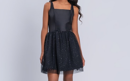 Vestido Teen Saia Em Tule Brilhante Preto - Vanilla Cream