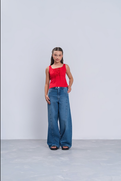 Blusa Teen Cropped Vermelha Com Amarração Frontal - Vanilla Cream