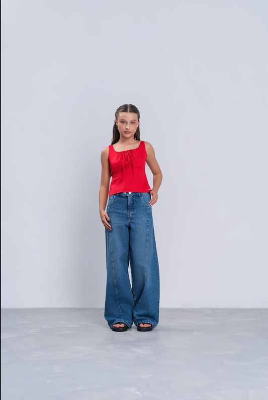 Blusa Teen Cropped Vermelha Com Amarração Frontal - Vanilla Cream
