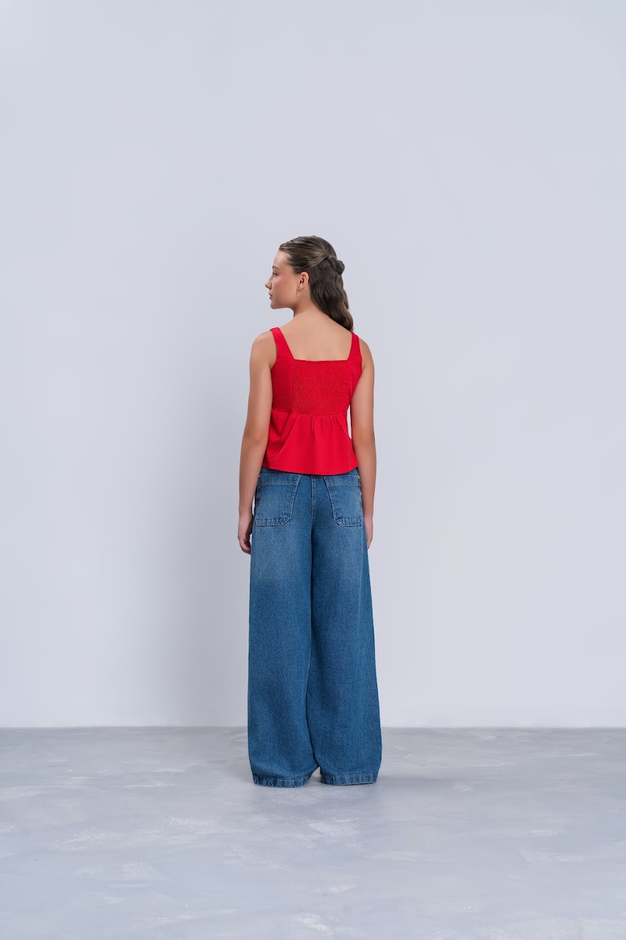 Blusa Teen Cropped Vermelha Com Amarração Frontal - Vanilla Cream