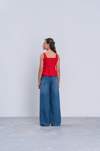 Blusa Teen Cropped Vermelha Com Amarração Frontal - Vanilla Cream