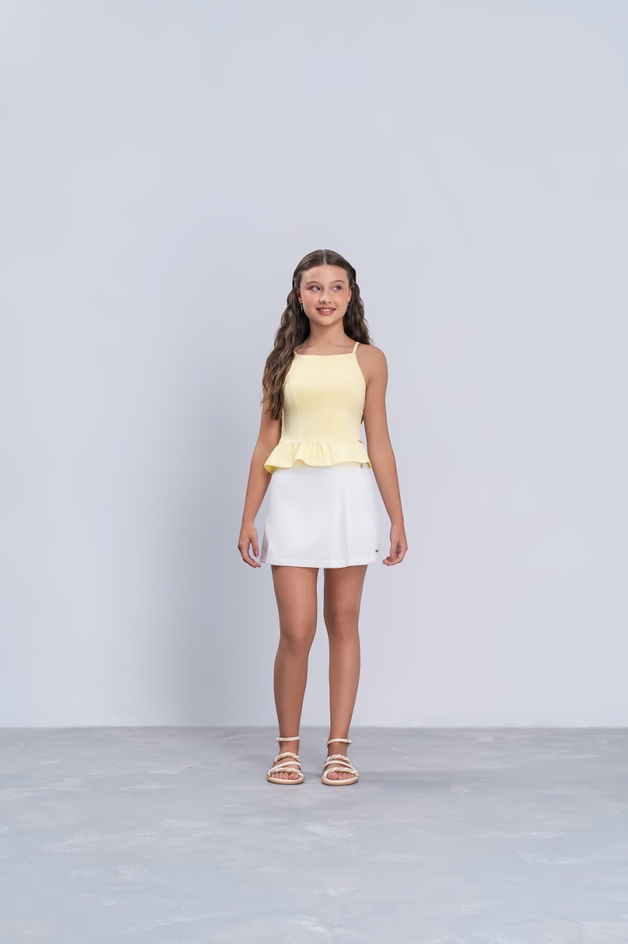 Blusa Teen Regata Amarela Com Babado - Vanilla Cream