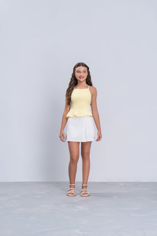 Blusa Teen Regata Amarela Com Babado - Vanilla Cream