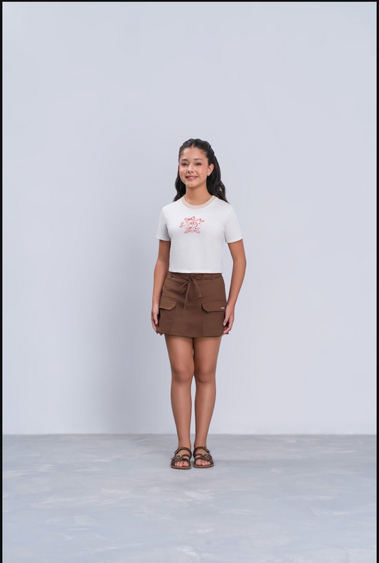 Blusa Teen T-Shirt Off White Detalhes Vermelho - Vanilla Cream