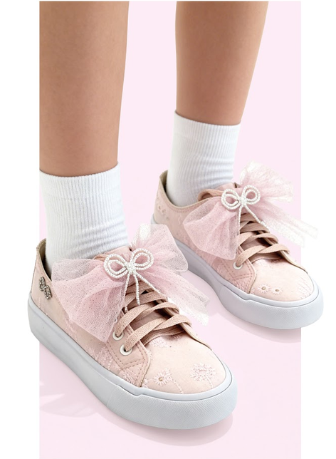 Tênis Infantil Casual Rendado Laço Tule Rosa Claro - Luluzinha