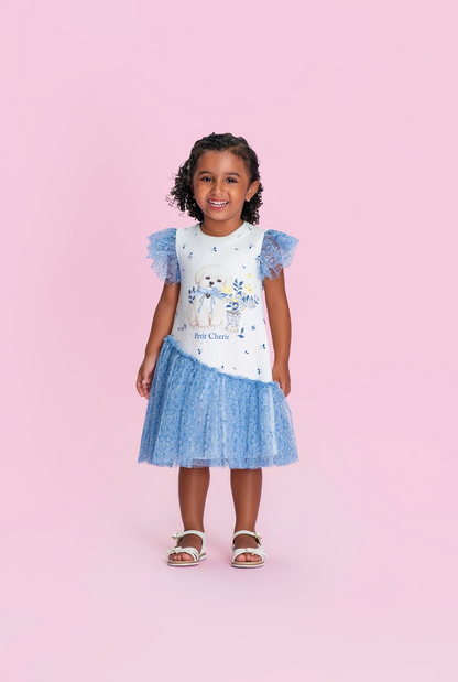 Vestido Infantil Cachorrinho Tule Etampado - Petit Cherie