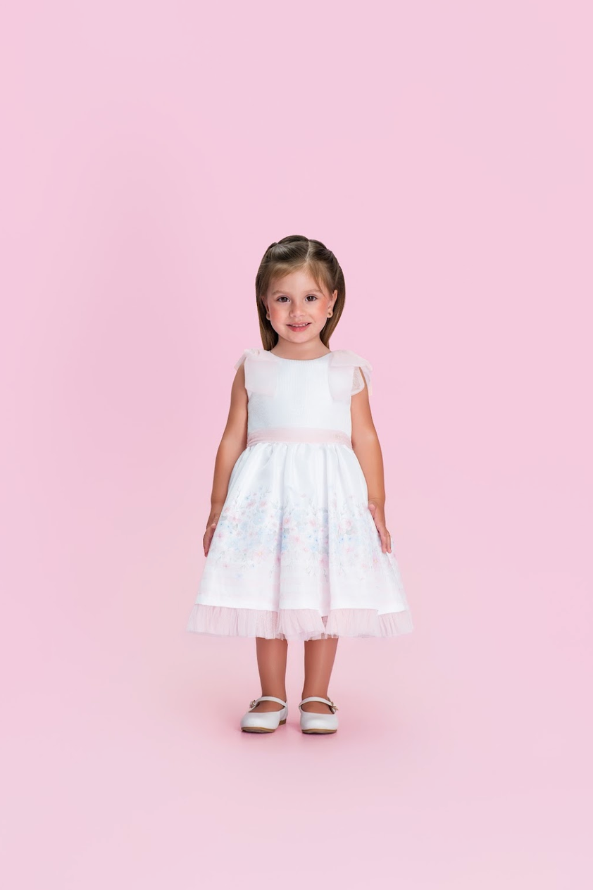 Vestido Infantil Floral com Laços nos Ombros - Petit Cherie