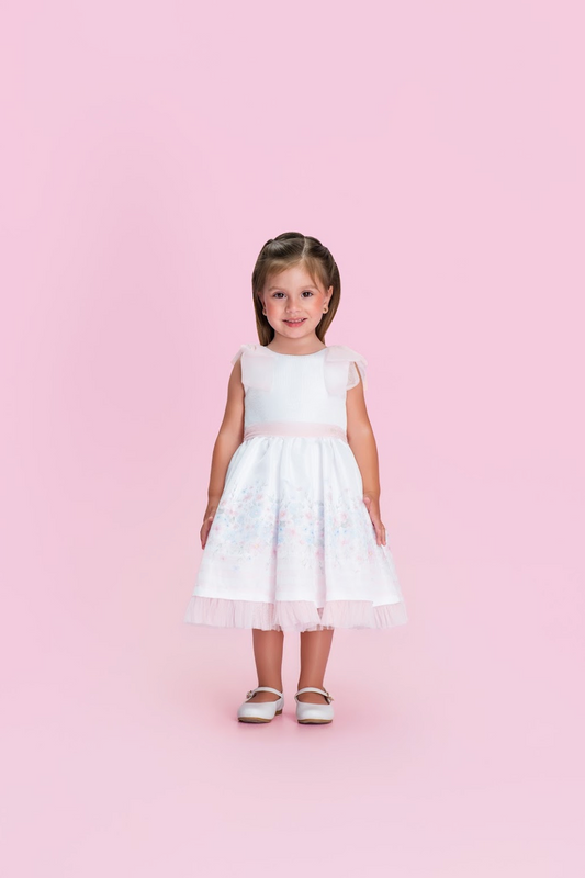 Vestido Infantil Floral com Laços nos Ombros - Petit Cherie