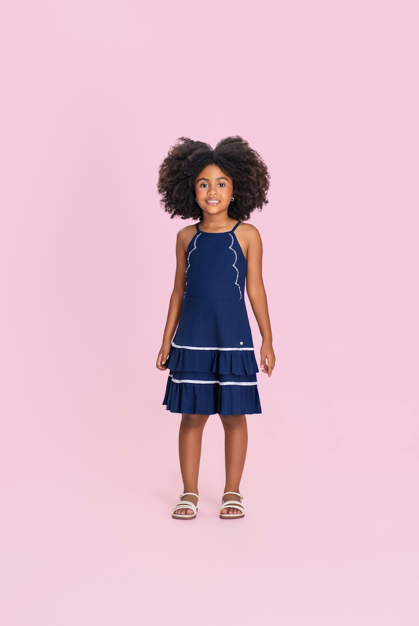 Vestido Infantil Saia com Babados e Bordados - Petit Cherie