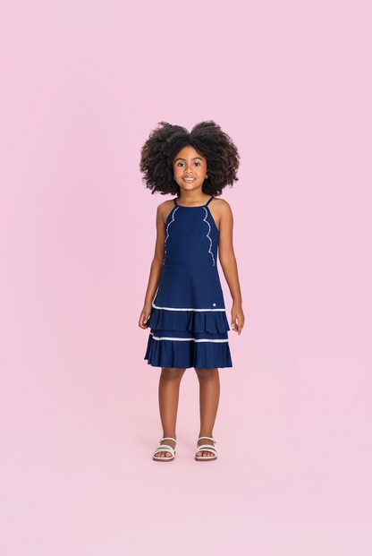 Vestido Infantil Saia com Babados e Bordados - Petit Cherie