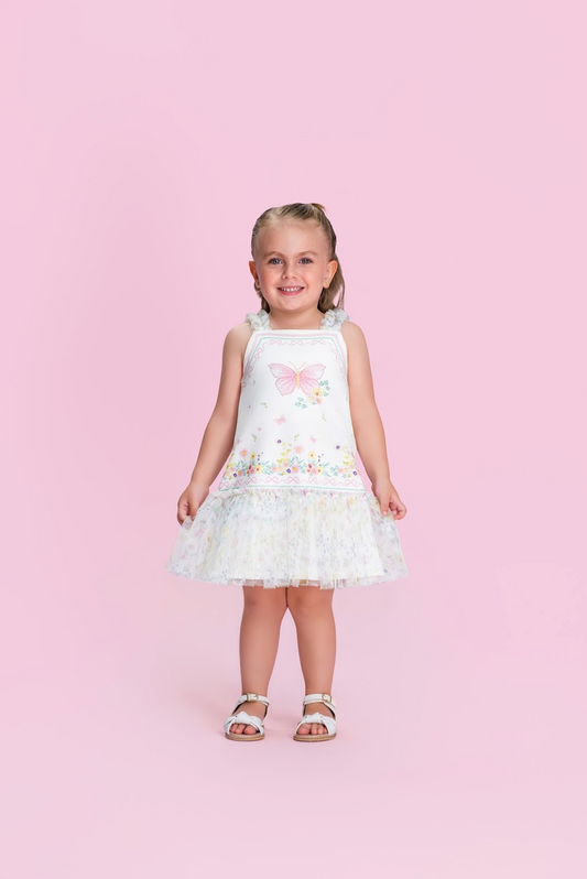 Vestido Infantil Borboleta Branco - Petit Cherie