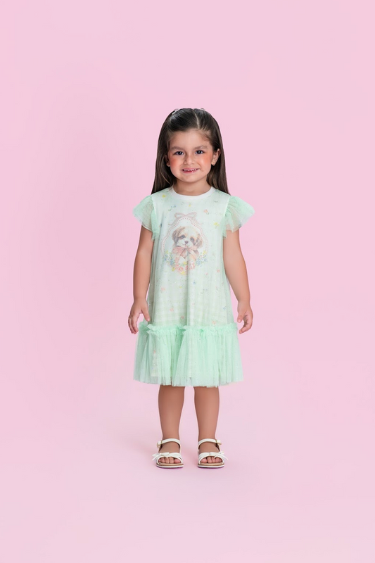 Vestido Intantil Cachorrinho Verde - Petit Cherie