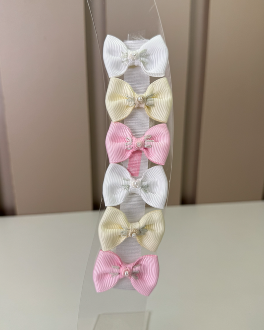 Laços Bebê Bordado 3 Pares Rosa, Amarelo e Branco - Roana