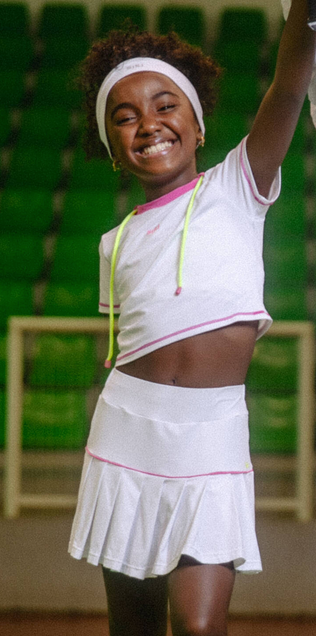 Conjunto Infantil Cropped Fernanda Dry e Saia Fernanda Dry Badminton Branco - Siri Sport