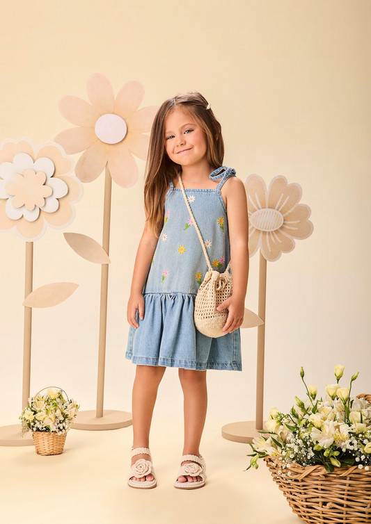 Vestido Infantil Jeans Bordado - Momi