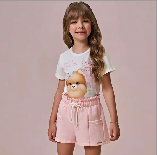Conjunto Infantil Blusa Cachorrinho e Shorts Rosa - Infanti