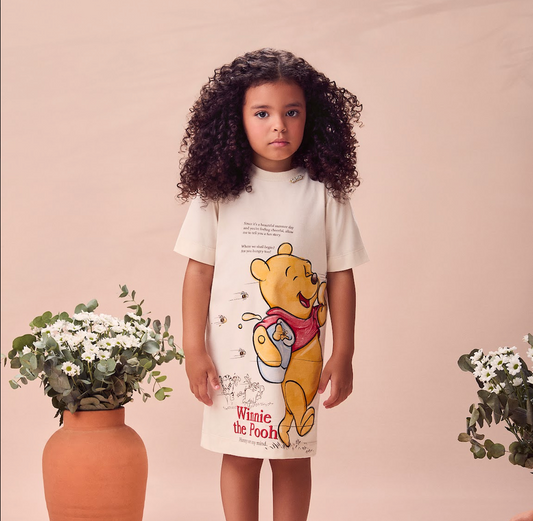 Vestido Infantil Ursinho Pooh Bege - Animê