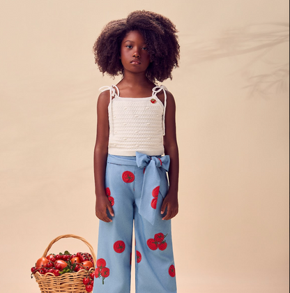Conjunto Infantil Blusa Branca Calça Bordado Tomate - Animê