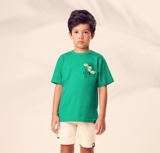 Conjunto Infantil Blusa Verde Woddy Bermuda Off-White - Youccie