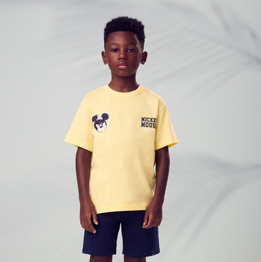 Conjunto Infantil Blusa Amarela Mickei Mouse Bermuda Marinho - Youccie