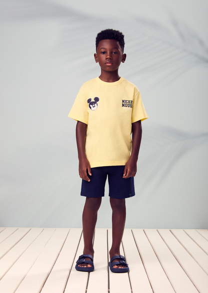 Conjunto Infantil Blusa Amarela Mickei Mouse Bermuda Marinho - Youccie
