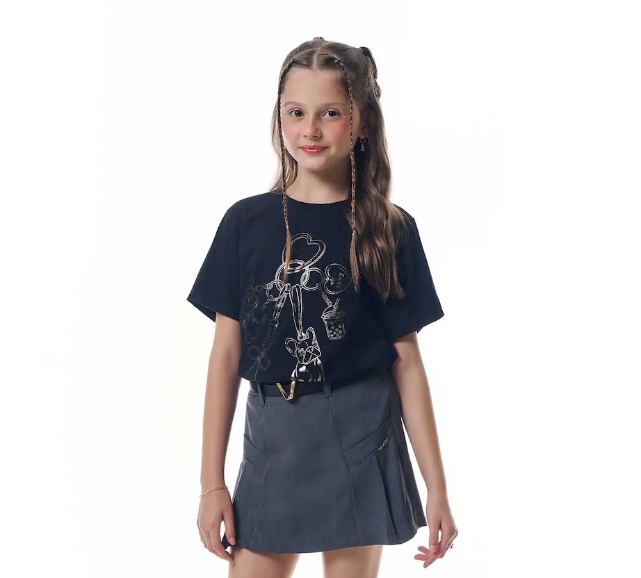 Short Saia Infantil Alfaiatria Cinza - Vic Vick
