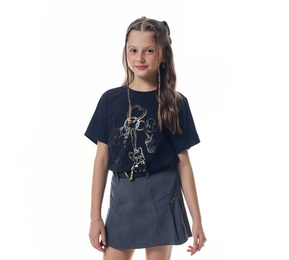 Short Saia Infantil Alfaiatria Cinza - Vic Vick