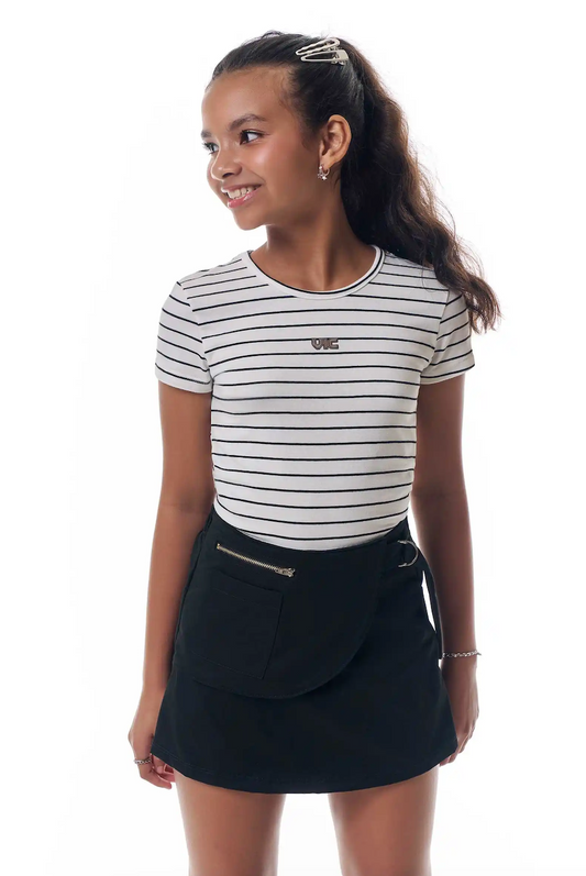 Conjunto Infantil Blusa Listrada Short Saia Cargo Preto - Vic Vick
