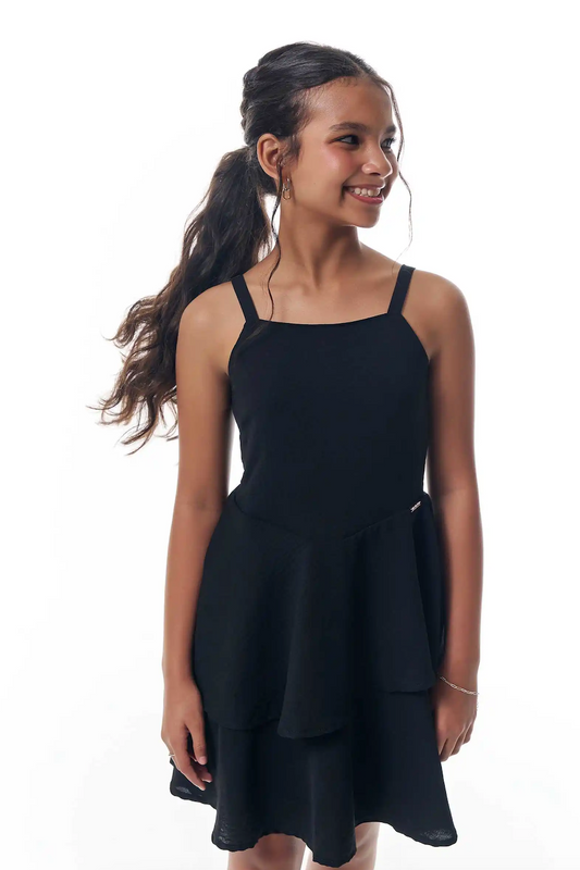 Vestido Infantil Alfaiataria Alça Preto - Vic Vick