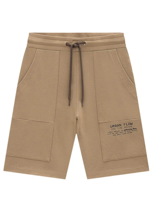 Bermuda Infantil Moletom com Elastano Bege Escuro - Little Johnny