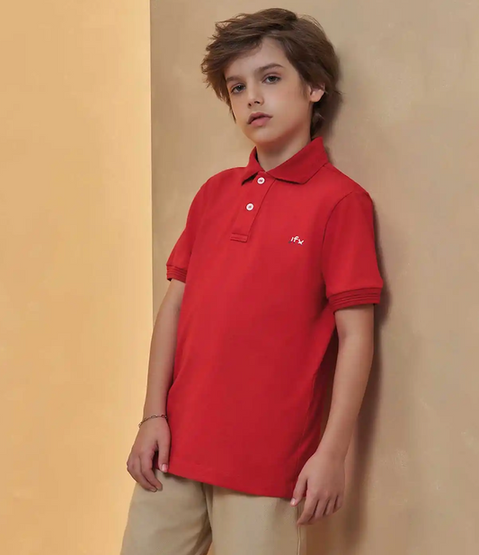 Conjunto Infantil Polo Vermelha e Bermuda Bege - Little Johnny