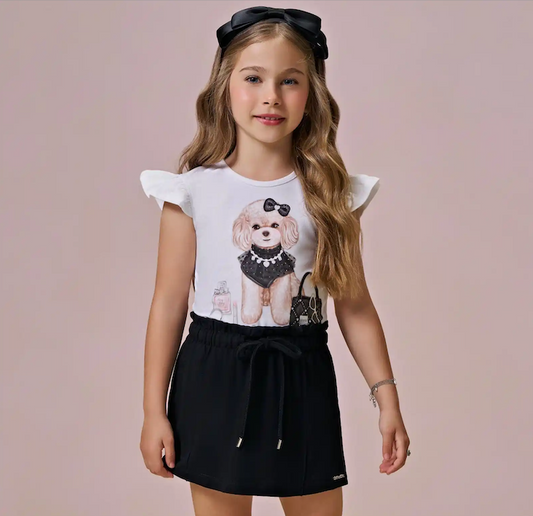 Conjunto Infantil Blusa Cachorrinho Short Saia em Molevisco - Infanti
