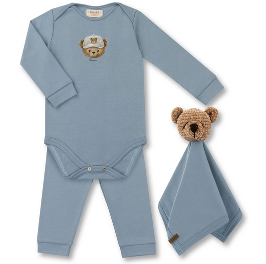 Conjunto Bebê Boby Calça Naninha Algodão Egipcio Teddy Boné - Dame