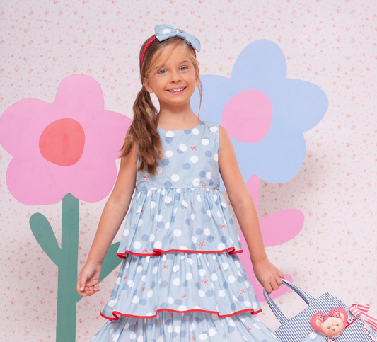 Vestido Infantil Algodão Estampa Poá Babados Detalhes Vermelho - Putichinhus