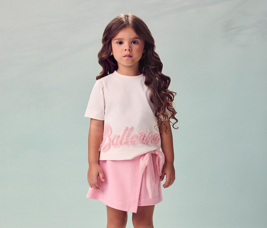 Conjunto Infantil Blusa Ballerina Short Saia Rosa - Animê