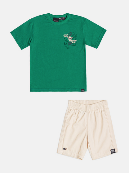Conjunto Infantil Blusa Verde Woddy Bermuda Off-White - Youccie